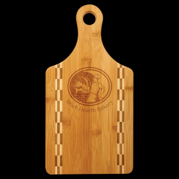 Paddle Shaped Bamboo Cutting Board with Butcher Block Inlay (13 1/2" x 7") Thumbnail